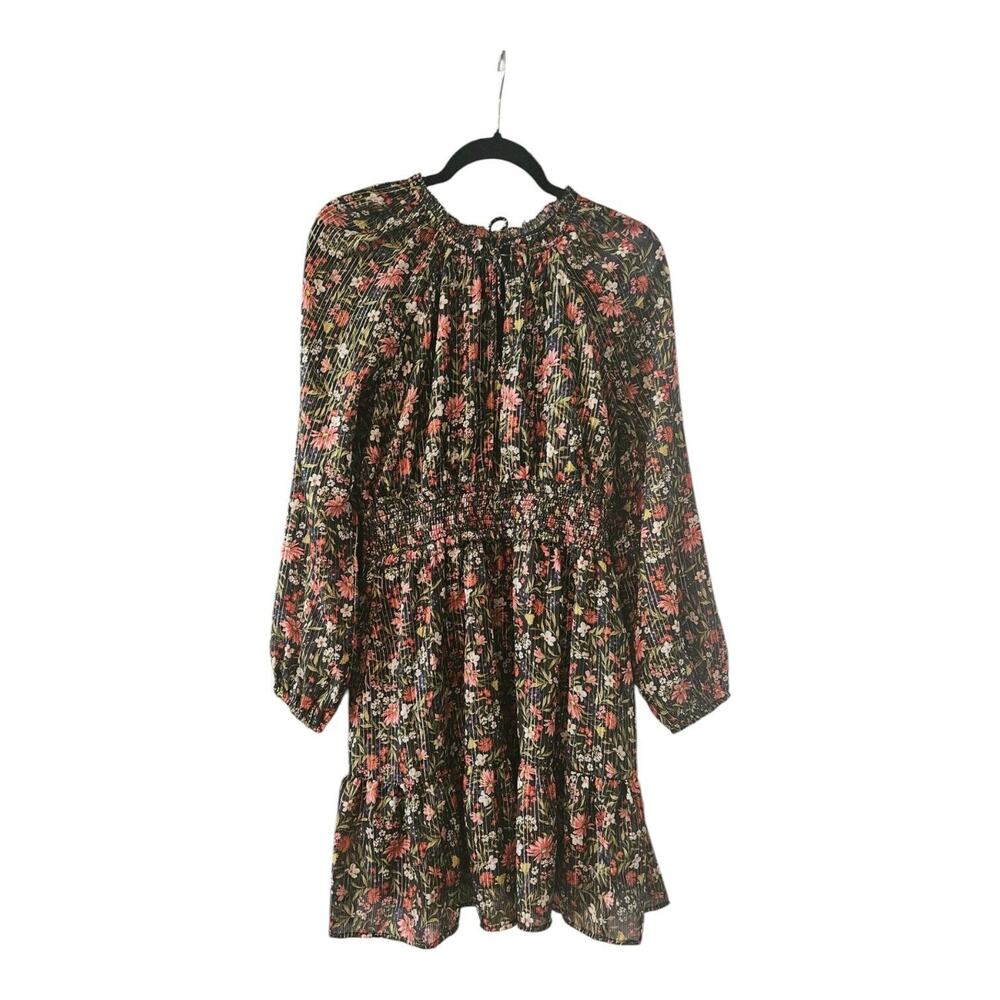 Old Navy Womens M Dark Floral Gold Metallic Midi Dress Smocked Waist Fairy Goth - Picture 3 of 11
